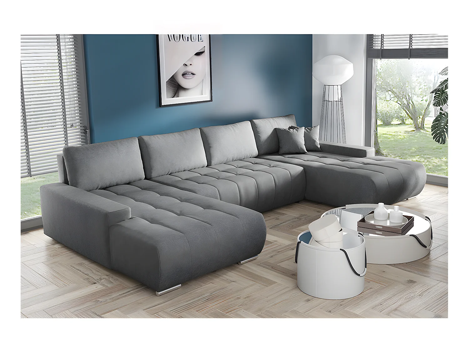 Canapé U 5 places convertible coffre Jonas Gris foncé