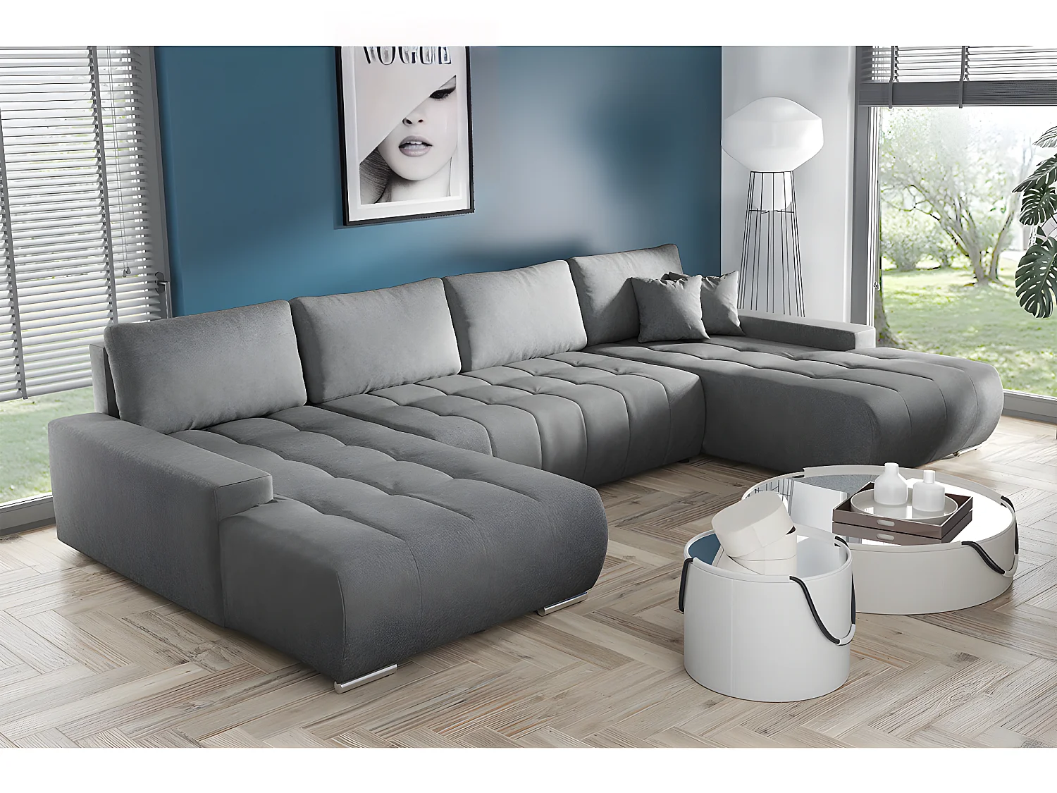 Canapé U 5 places convertible coffre Jonas Gris foncé