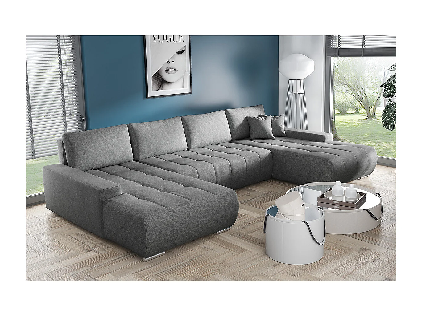 Canapé U 5 places convertible coffre Jonas Gris foncé