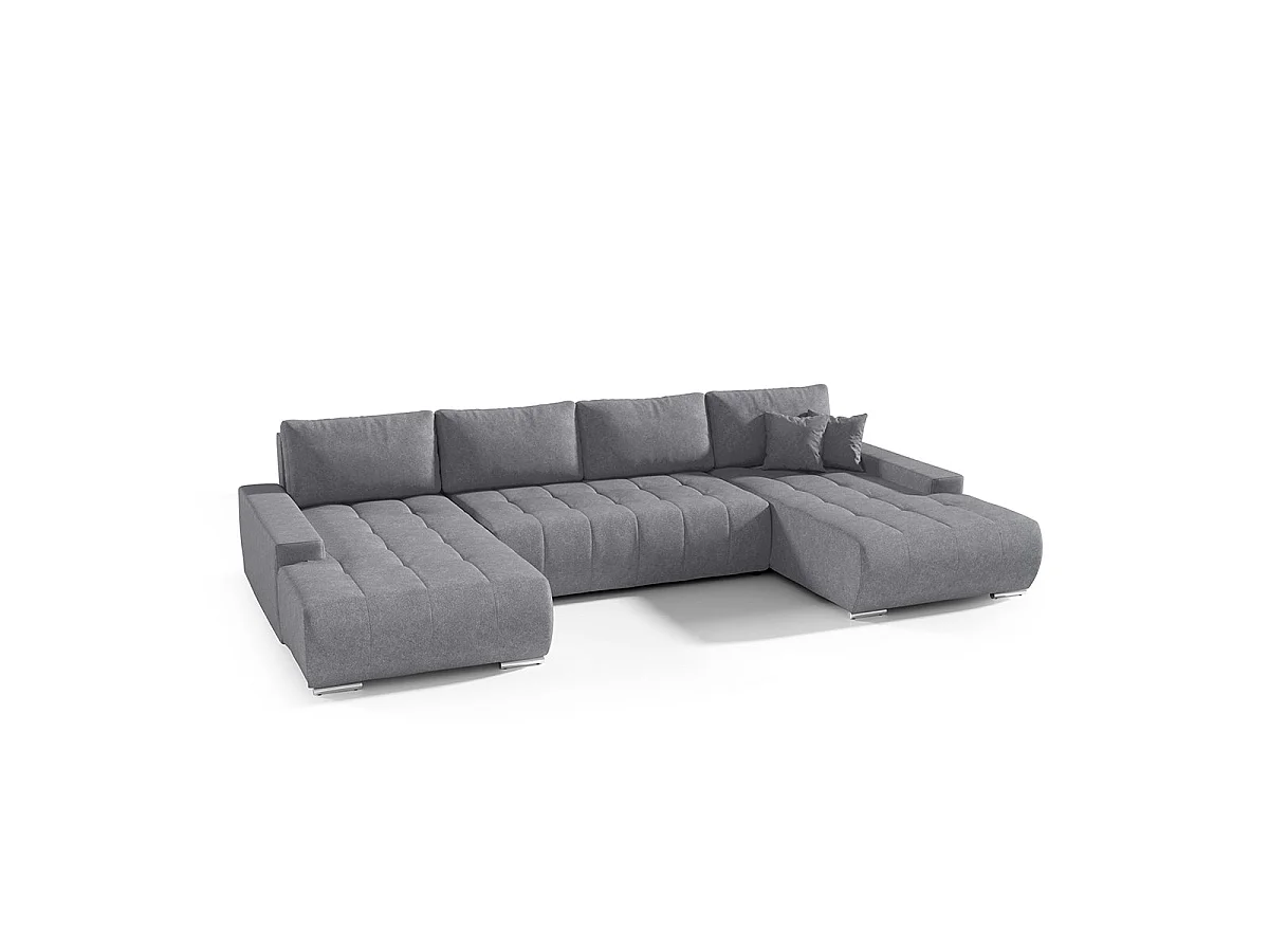 Canapé d'angle convertible 5 places en tissu gris foncé JONAS