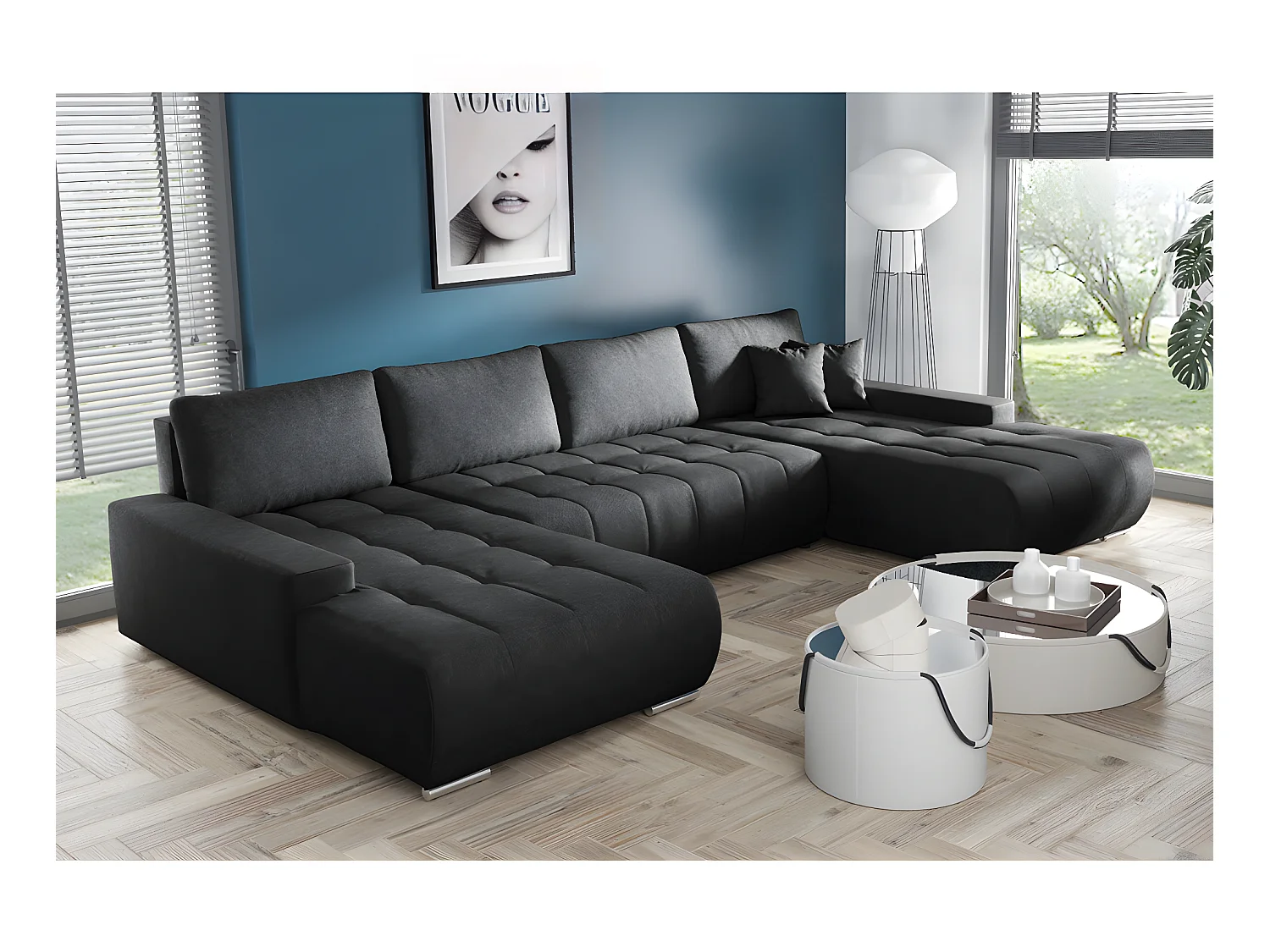 Canapé U 5 places convertible coffre Jonas Gris anthracite