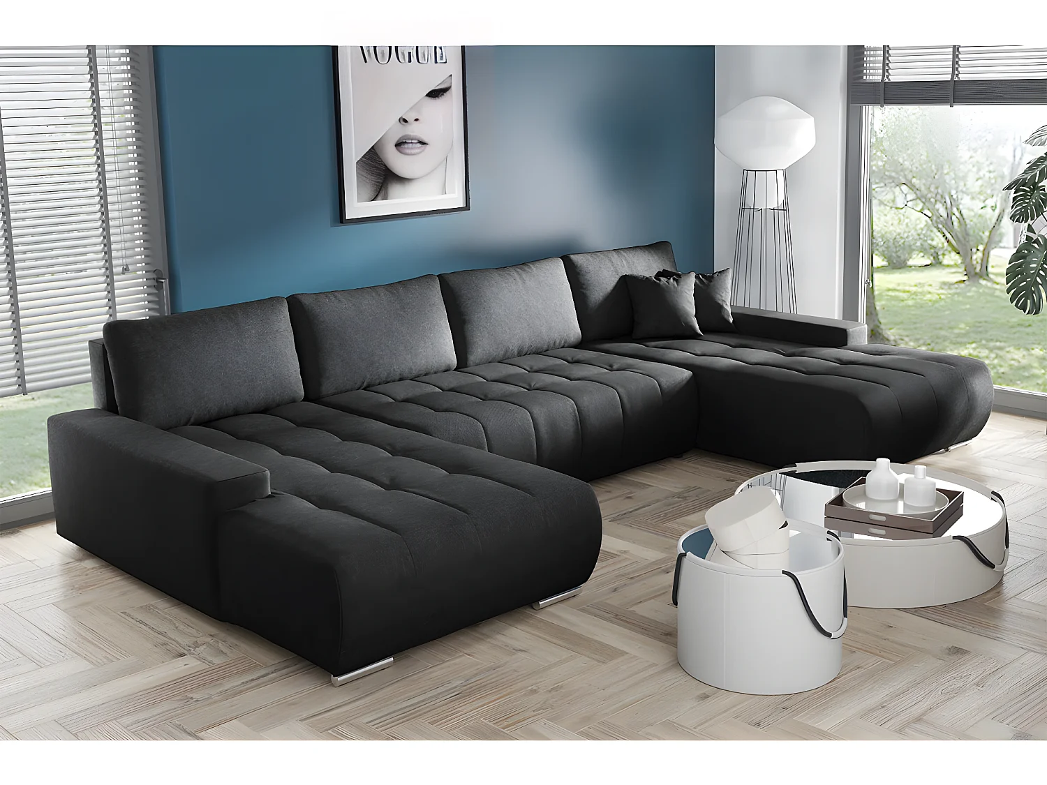 Canapé U 5 places convertible coffre Jonas Gris anthracite