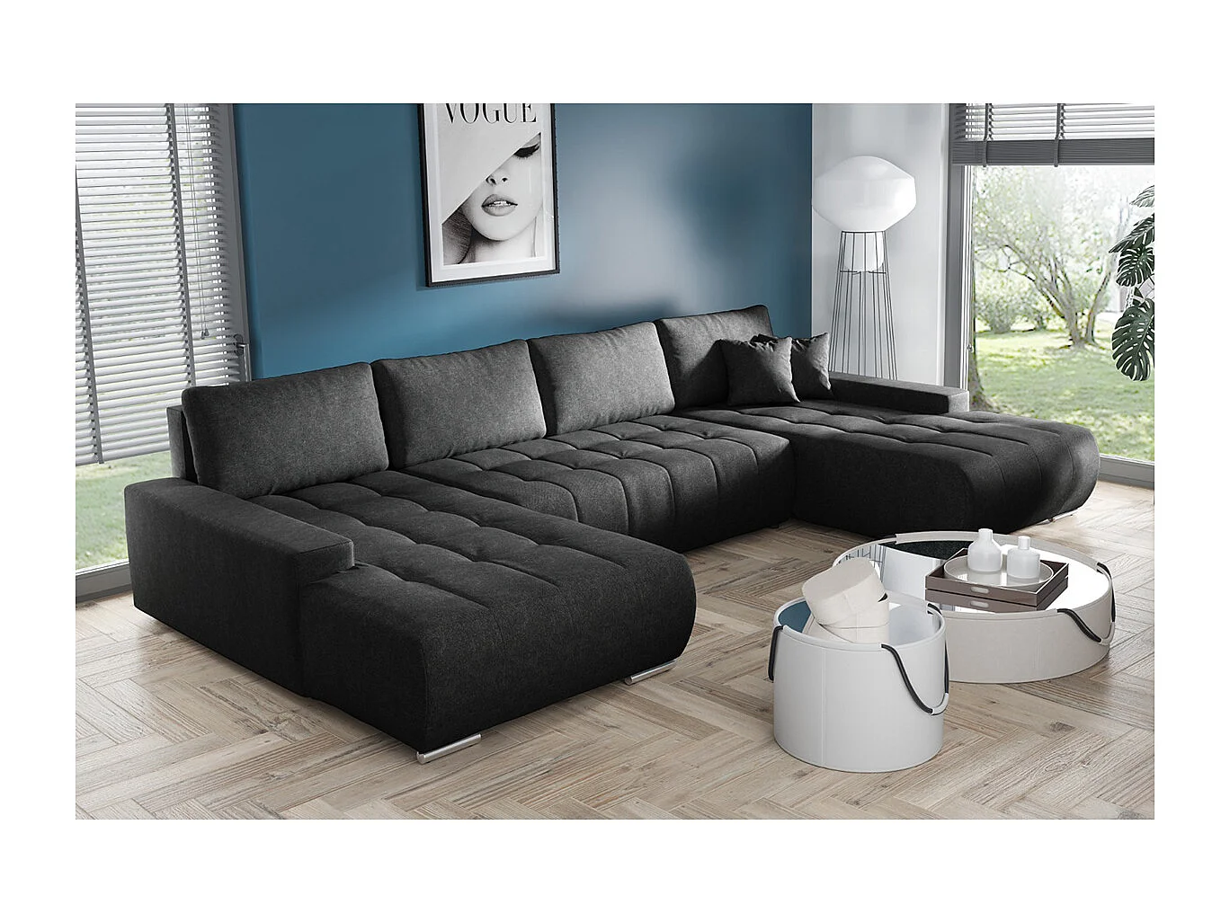 Canapé U 5 places convertible coffre Jonas Gris anthracite