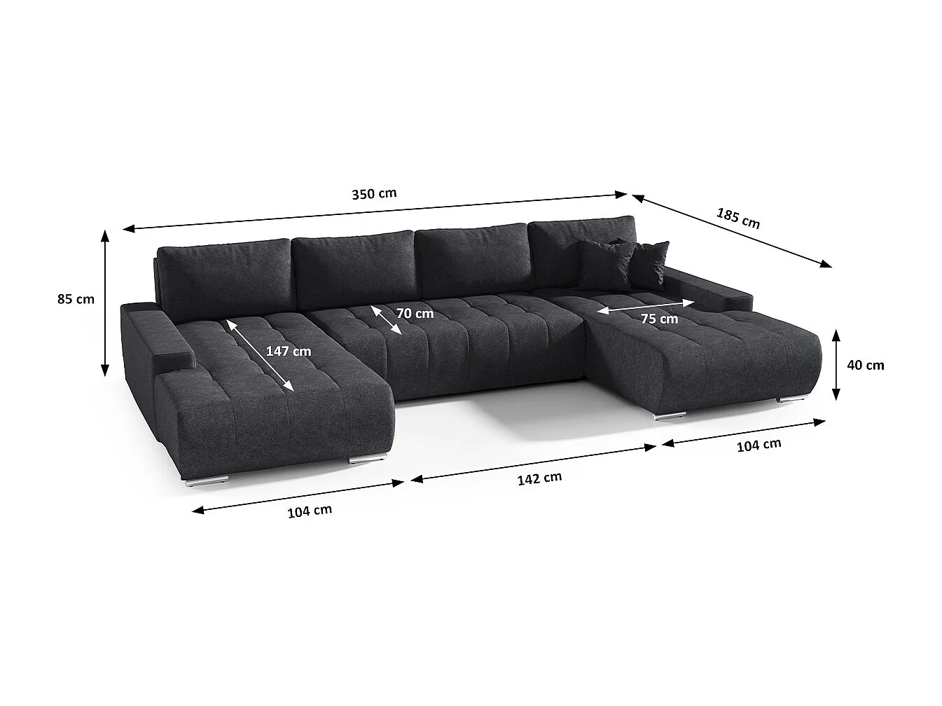 Canapé U 5 places convertible coffre Jonas Gris anthracite