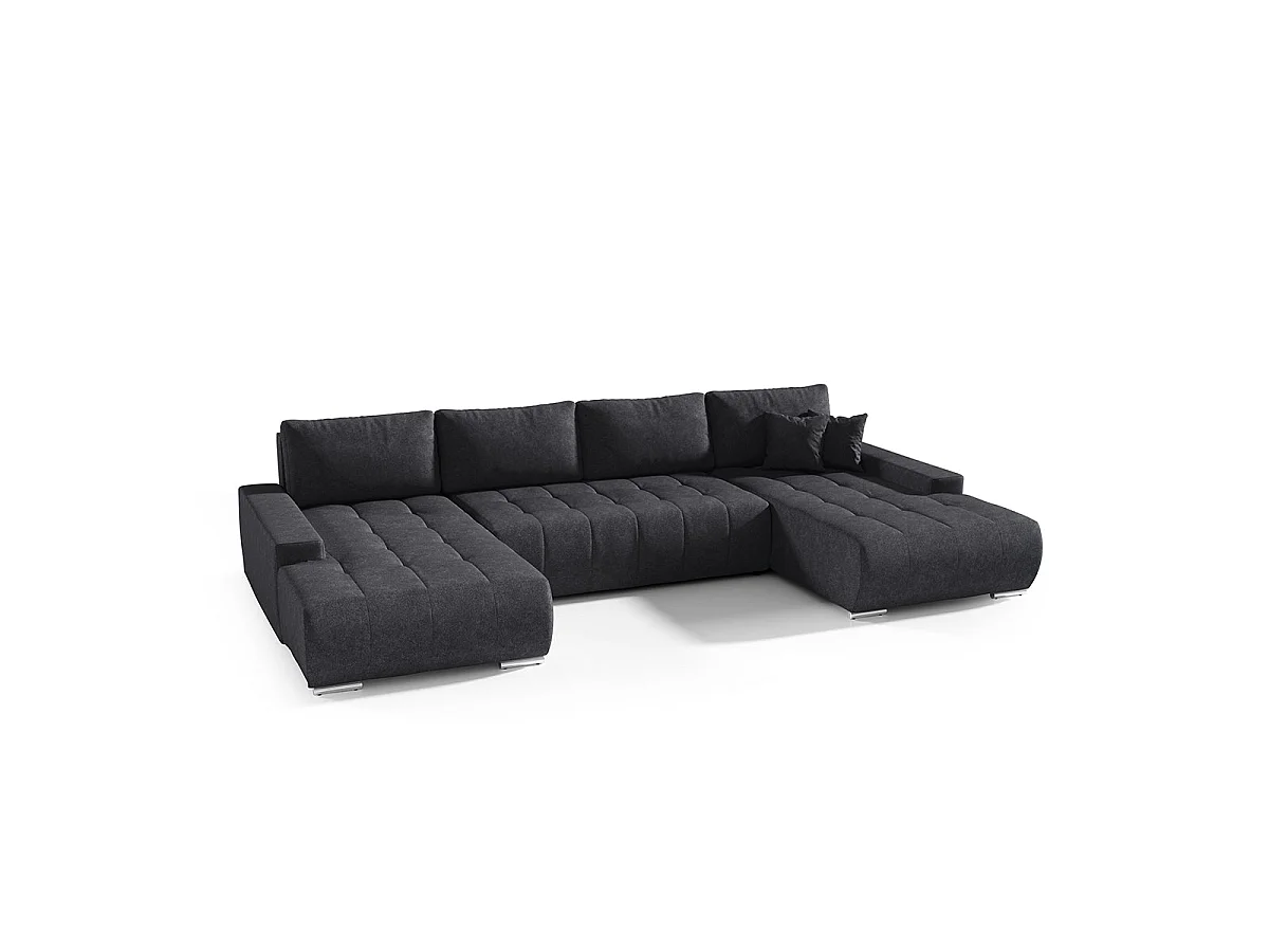 Canapé d'angle convertible 5 places en tissu gris anthracite