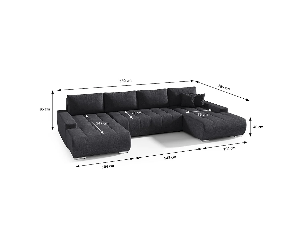 Canapé d'angle convertible 5 places en tissu gris anthracite