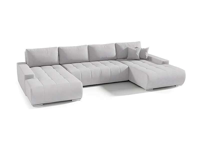 Canapé U 5 places convertible coffre Jonas Gris clair