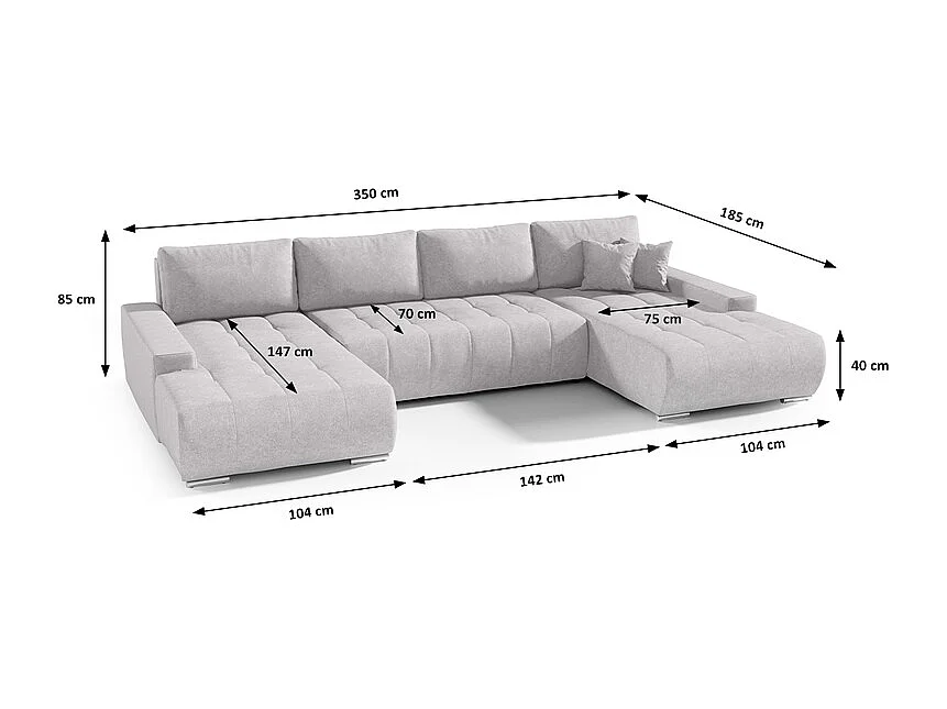 Canapé U 5 places convertible coffre Jonas Gris clair