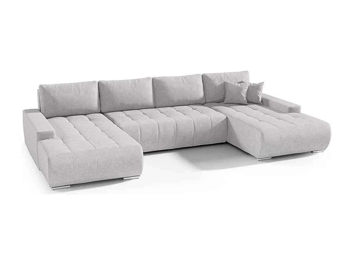 Canapé U 5 places convertible coffre Jonas Gris clair