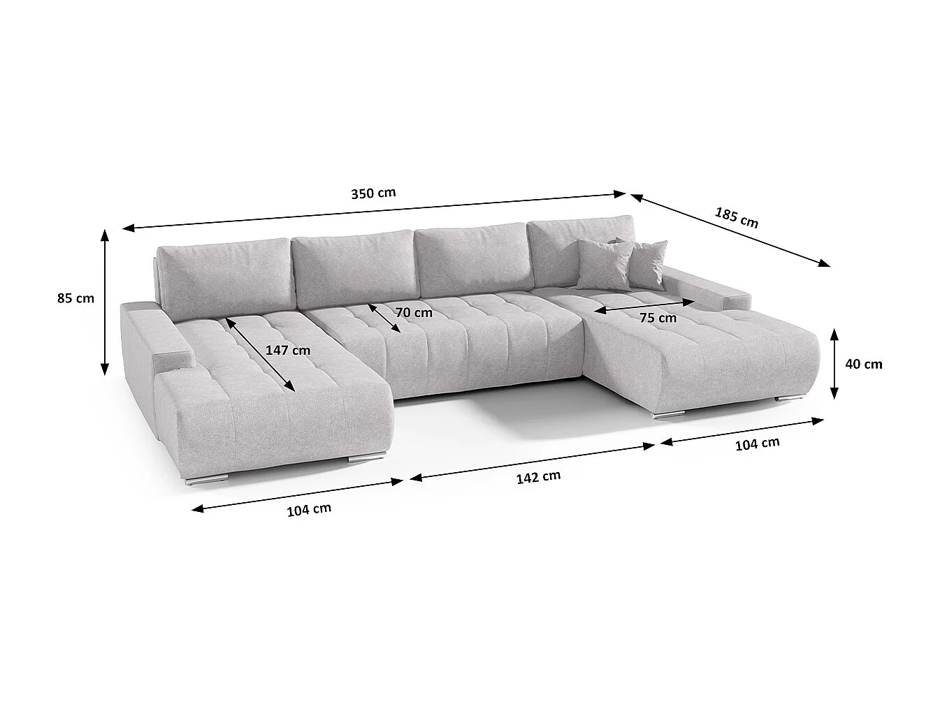 Canapé U 5 places convertible coffre Jonas Gris clair