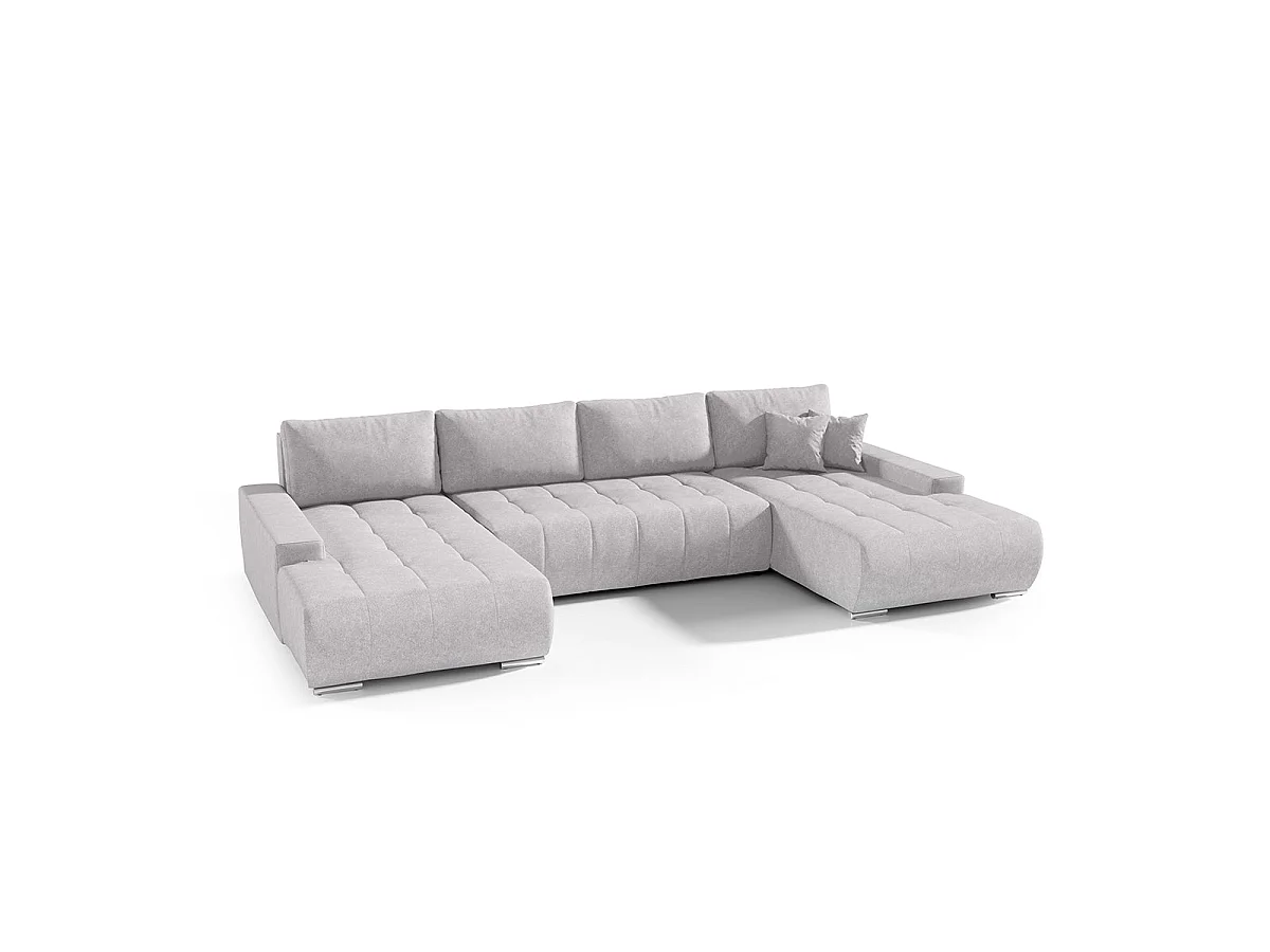 Canapé d'angle convertible 5 places en tissu gris clair JONAS