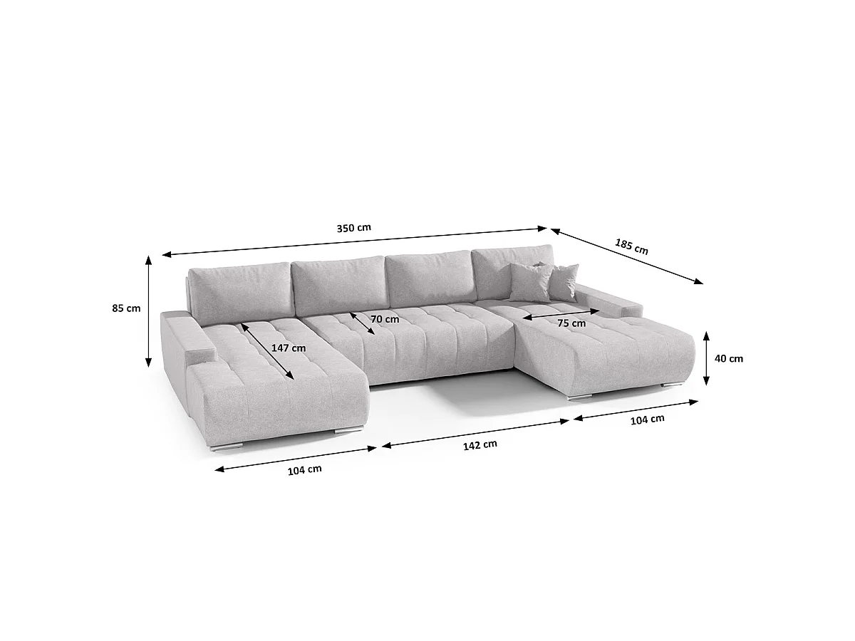 Canapé d'angle convertible 5 places en tissu gris clair JONAS