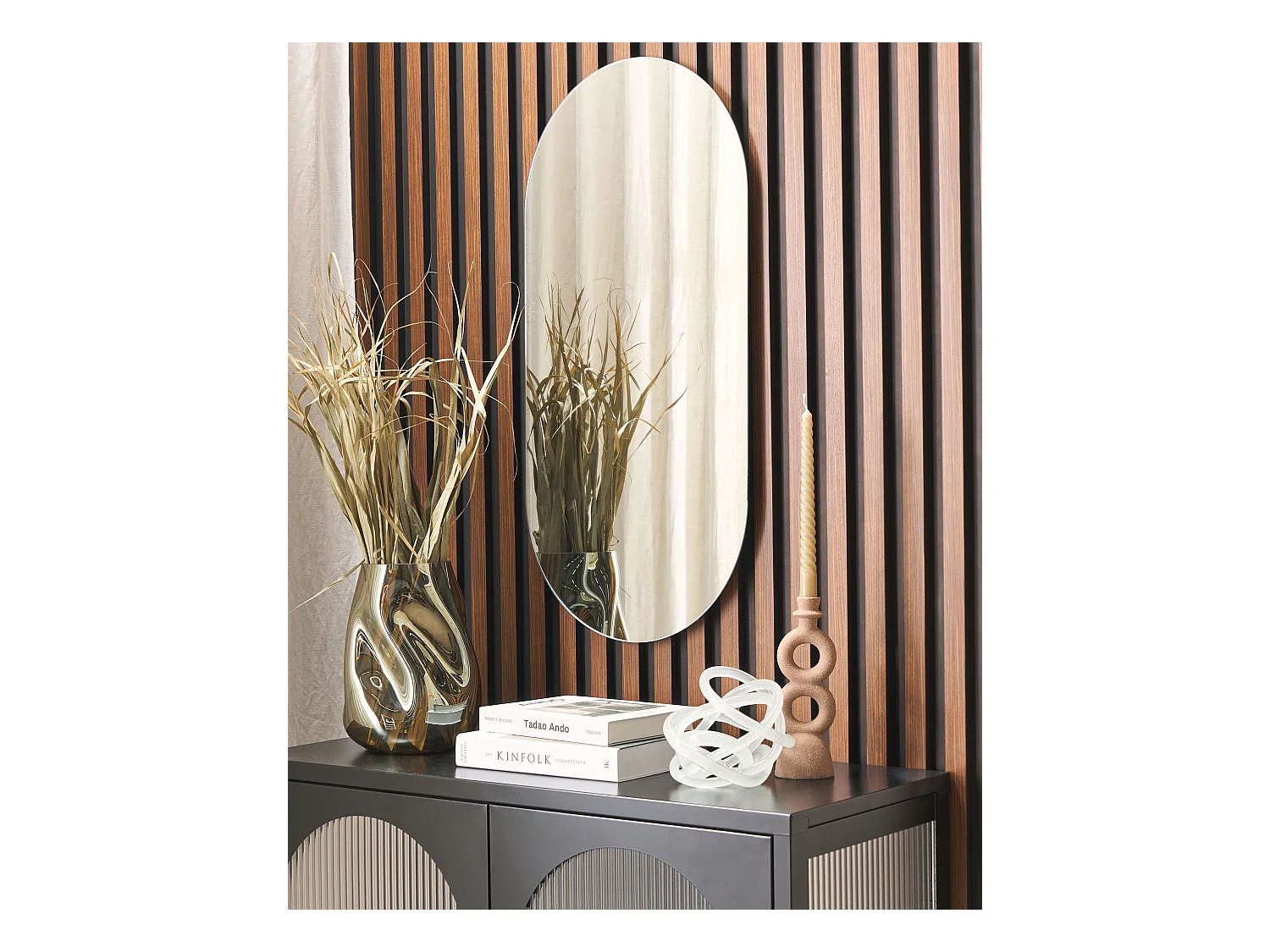 Ovaler Wandspiegel rahmenlos silber 40 x 80 cm Alfortville