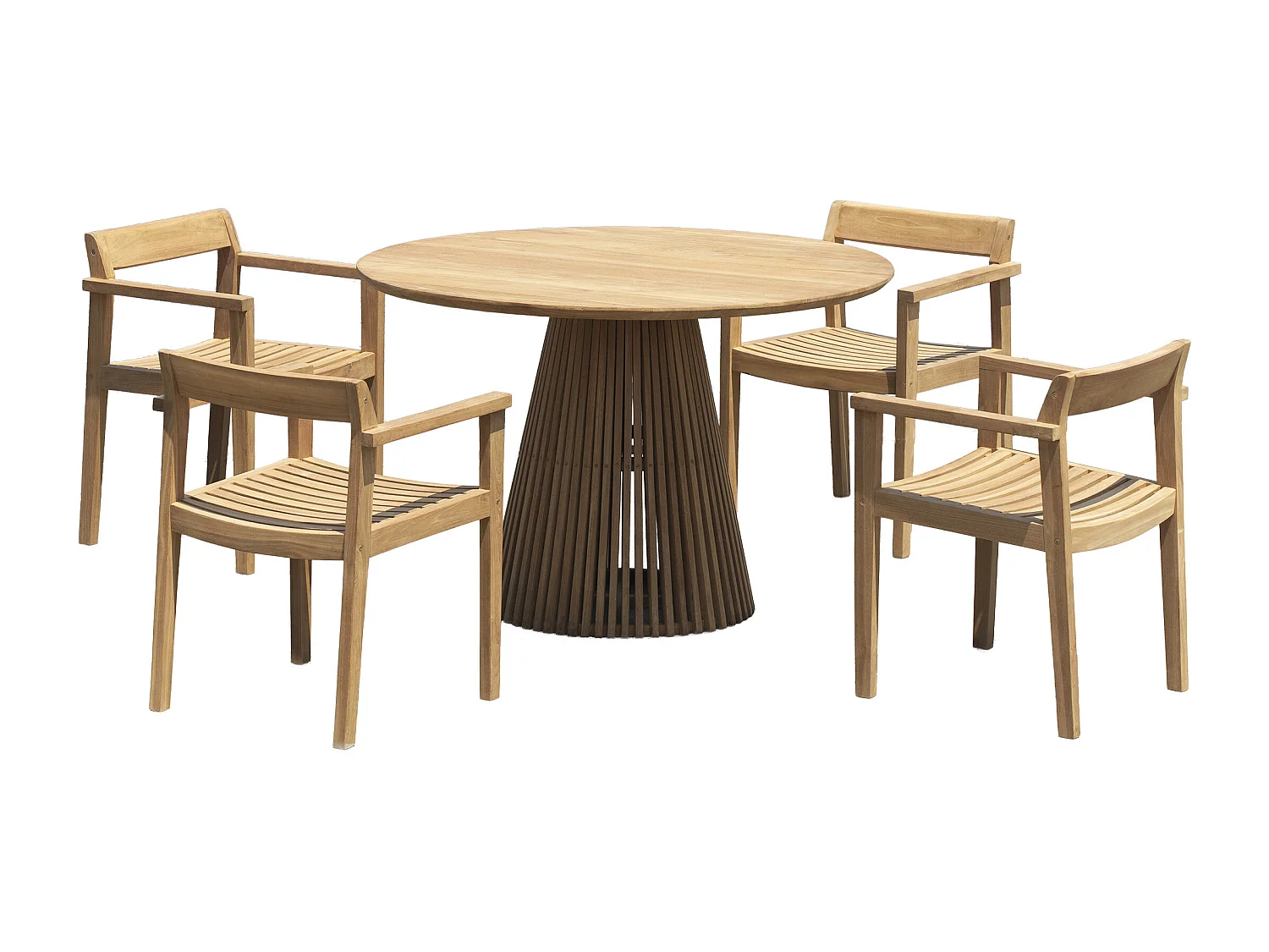Salle à manger de jardin en teck : 1 table D.120 cm + 4 fauteuils - Naturel clair - TRIANI de MYLIA