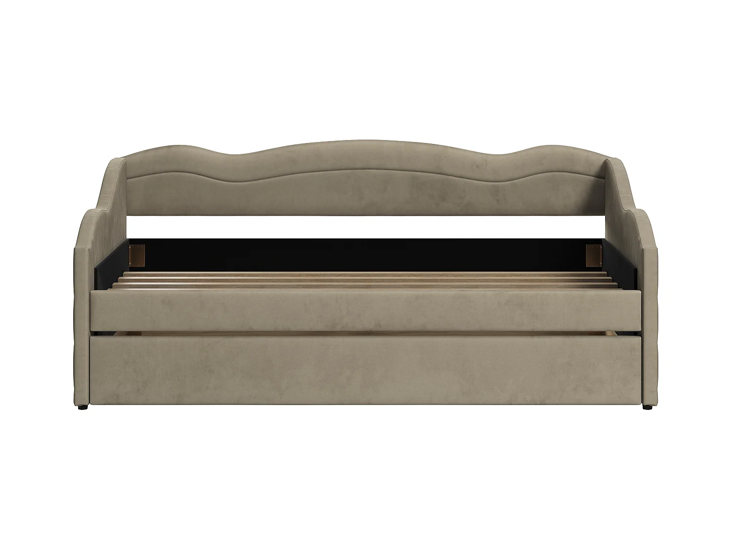 Wysuwane łóżko 2 × 90 × 190 cm – welurowe – kolor beżowy z materacem – LENVIA