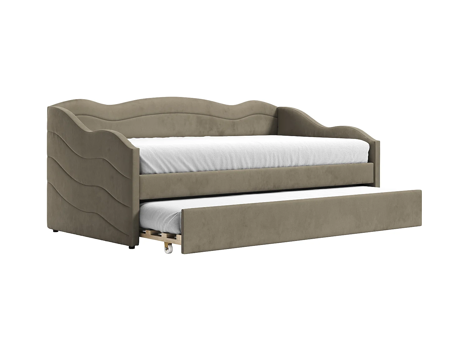 Wysuwane łóżko 2 × 90 × 190 cm – welurowe – kolor beżowy z materacem – LENVIA