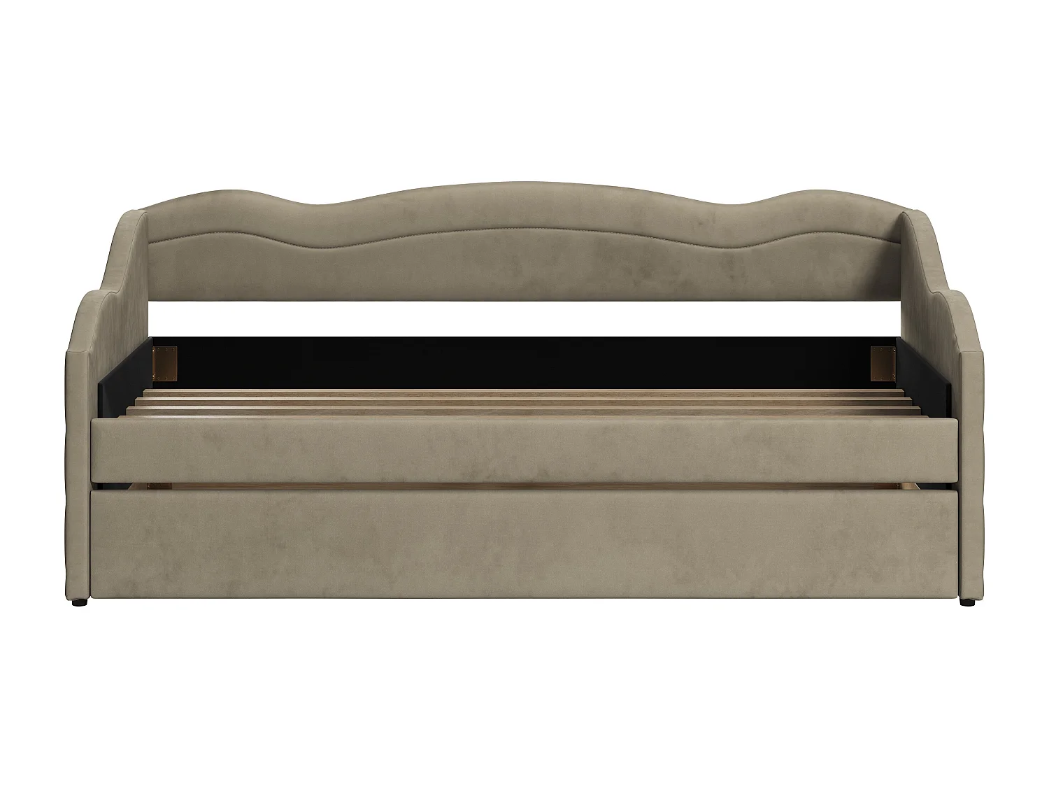Lit banquette gigogne 2 x 90 x 190 cm - Velours - Taupe + Matelas - LENVIA