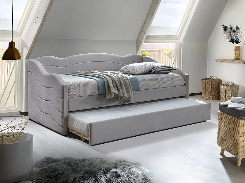 Letto divano a scomparsa 2 x 90 x 190 cm Velluto Beige + Materasso - LENVIA