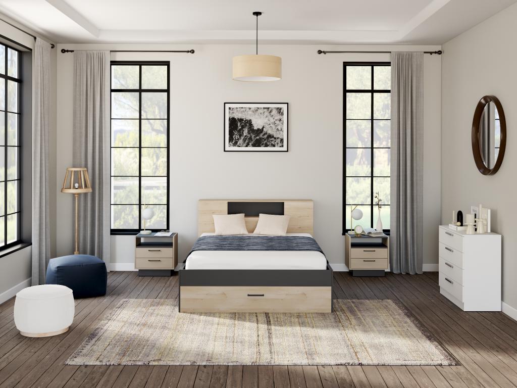 Bett mit Kopfteil, Stauraum & Schubladen + Nachttische - 160 x 200 cm - Hol günstig online kaufen