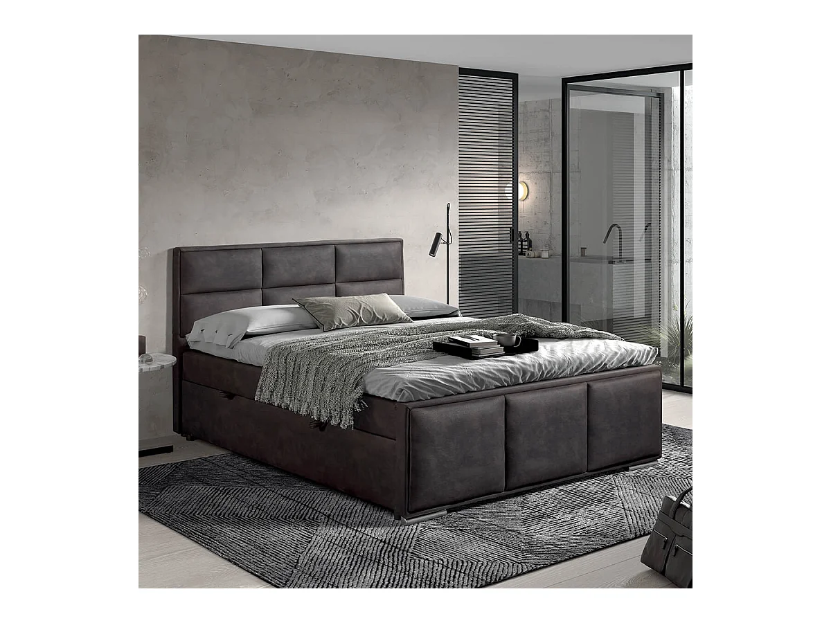 NALA - Lit-Coffre Boxspring 180x200cm Simili Cuir Marron