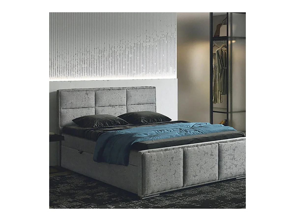 MYLIS - Lit-Coffre Boxspring 180x200cm Eco Tissu Gris