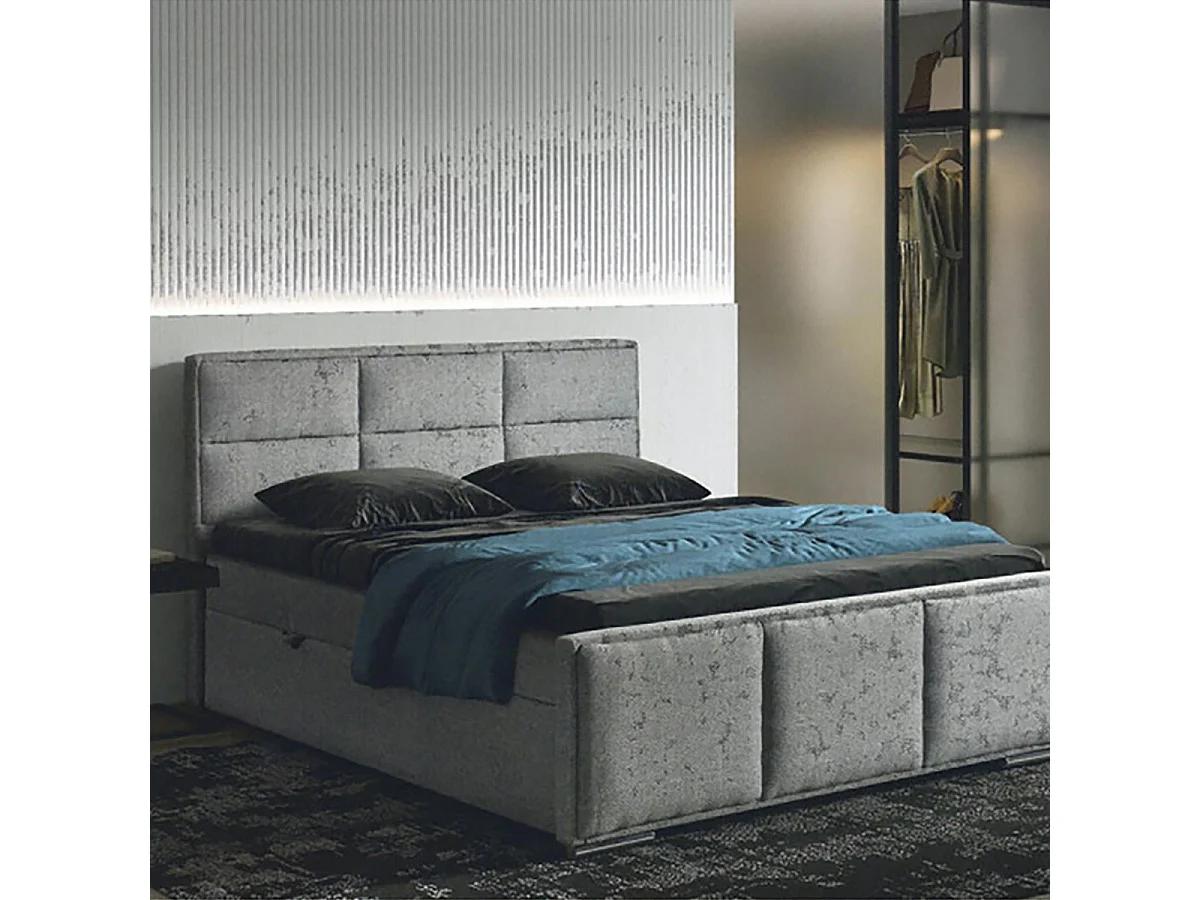 MYLIS - Lit-Coffre Boxspring 180x200cm Eco Tissu Gris