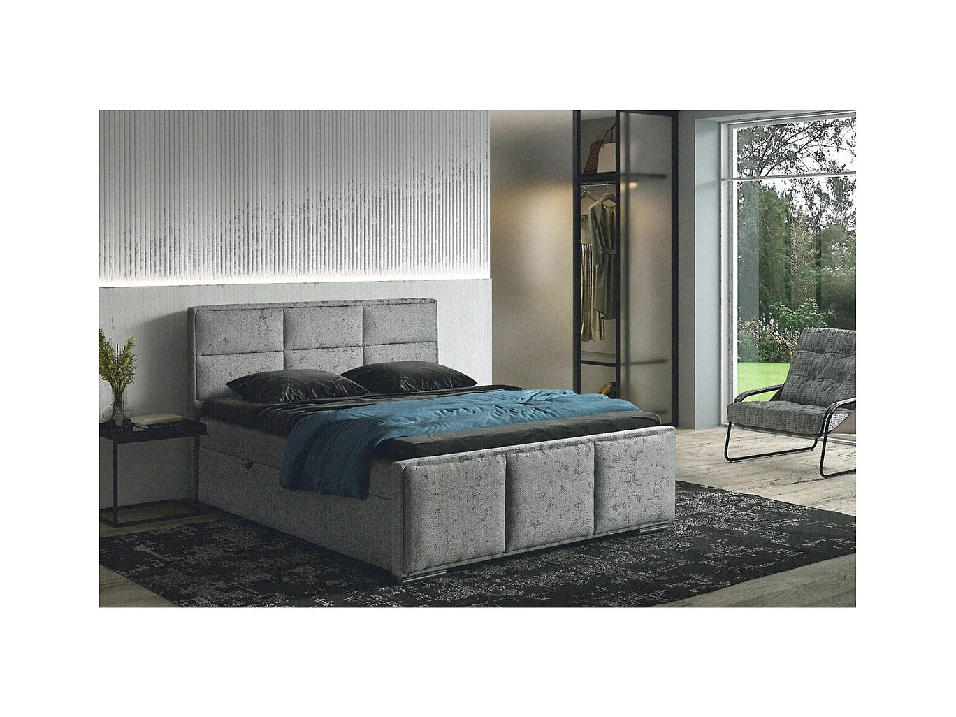 MYLIS - Lit-Coffre Boxspring 140x200cm Eco Tissu Gris