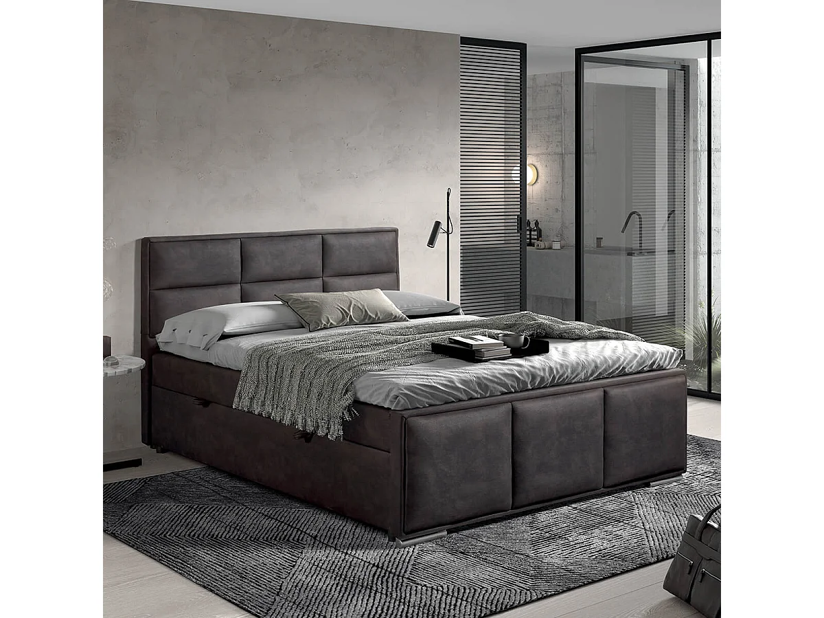 NALA - Lit-Coffre Boxspring 160x200cm Simili Cuir Marron