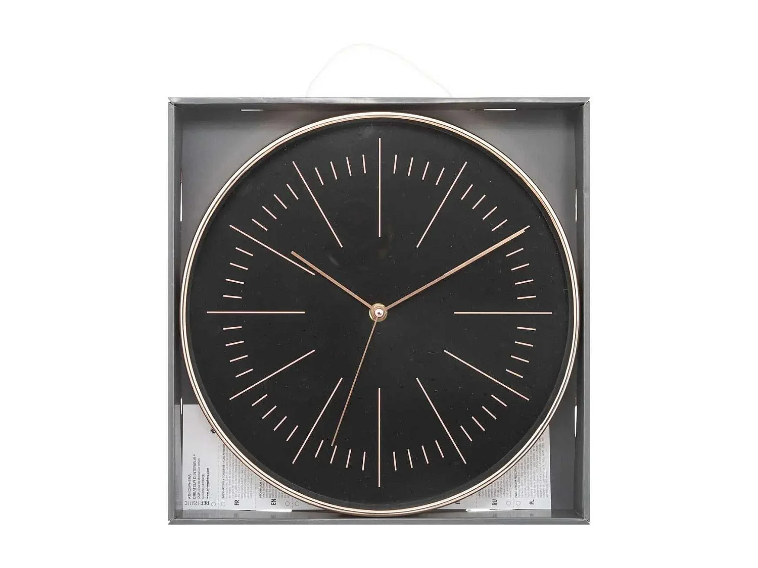 Pendule murale moderne bicolore Noir et Cuivre D 30 cm