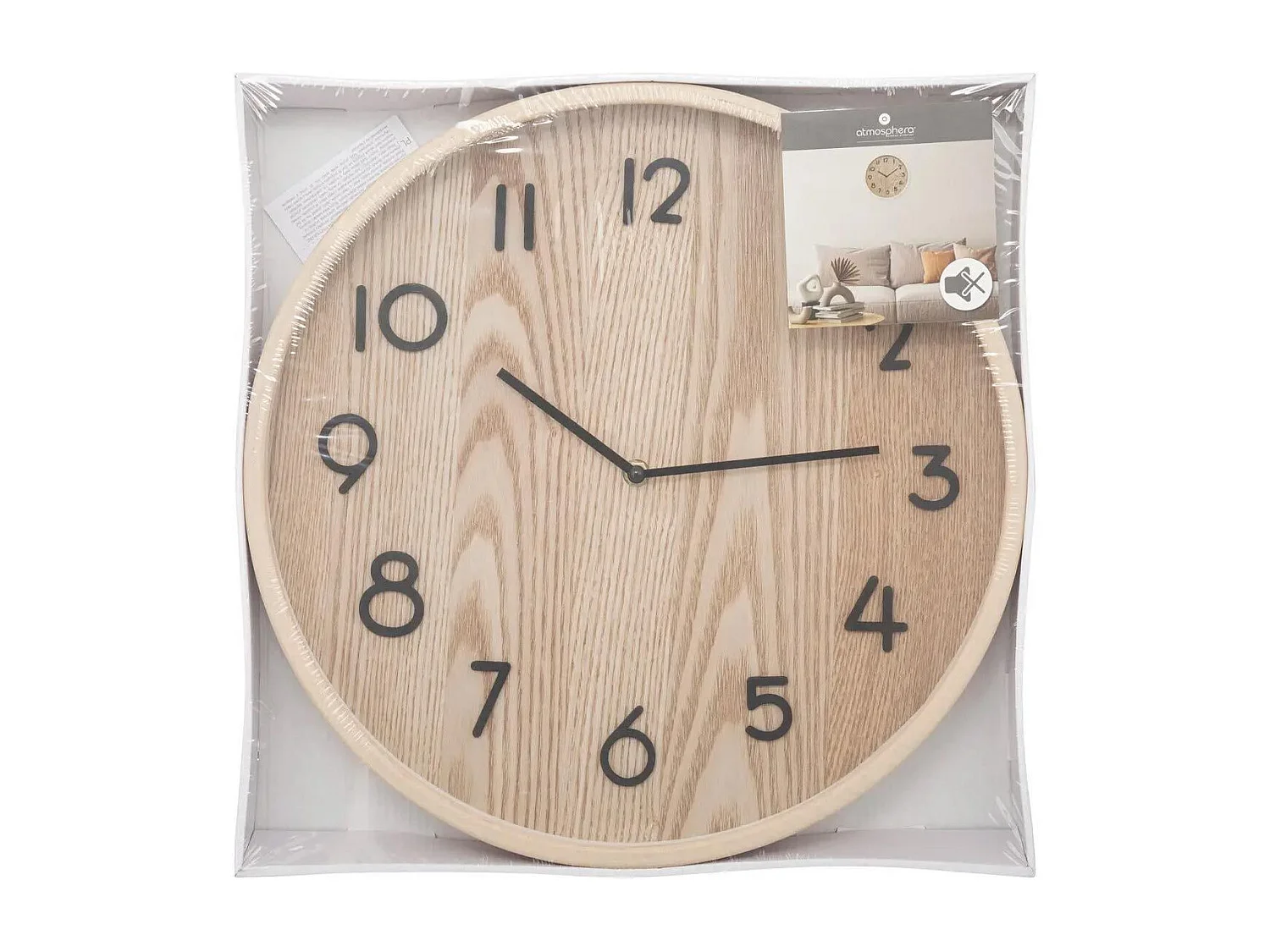Pendule murale en bois Marron clair et verre D 38 cm