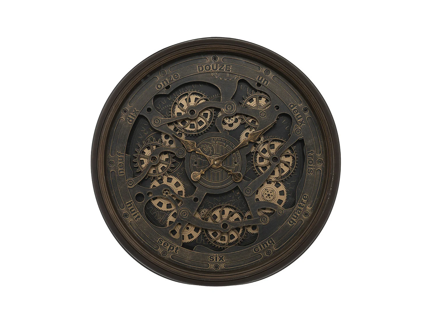 Grande Pendule murale rouages apparents et aiguilles à l'ancienne D 76 cm rétro & vintage