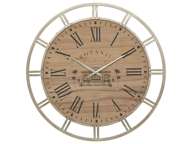 Grande Pendule murale en métal doré et bois D 70 cm