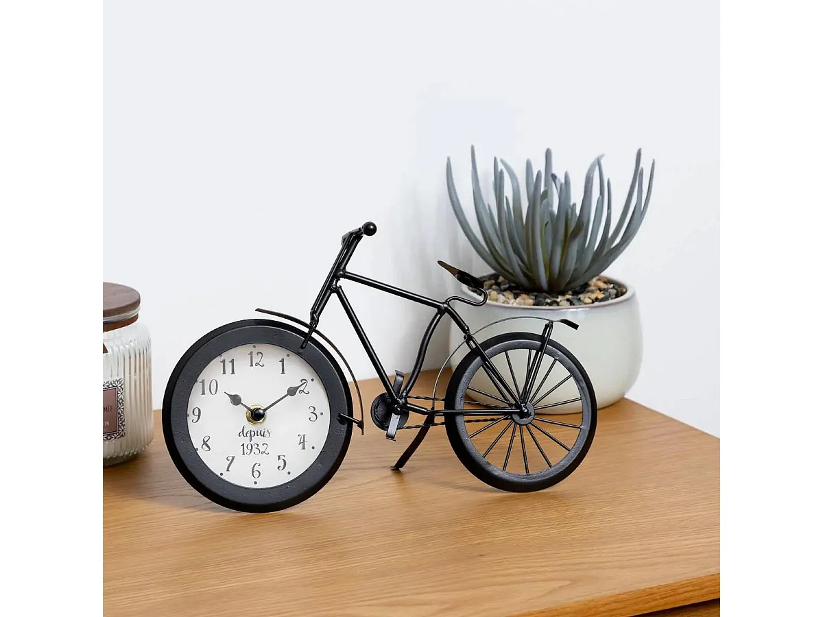 Horloge à poser Vélo en métal Noir L 28.5 cm