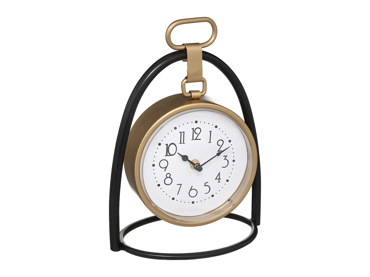 Horloge à poser en métal Noir et Doré 21 x 27 cm