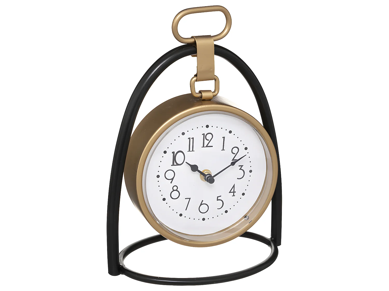 Horloge à poser en métal Noir et Doré 21 x 27 cm