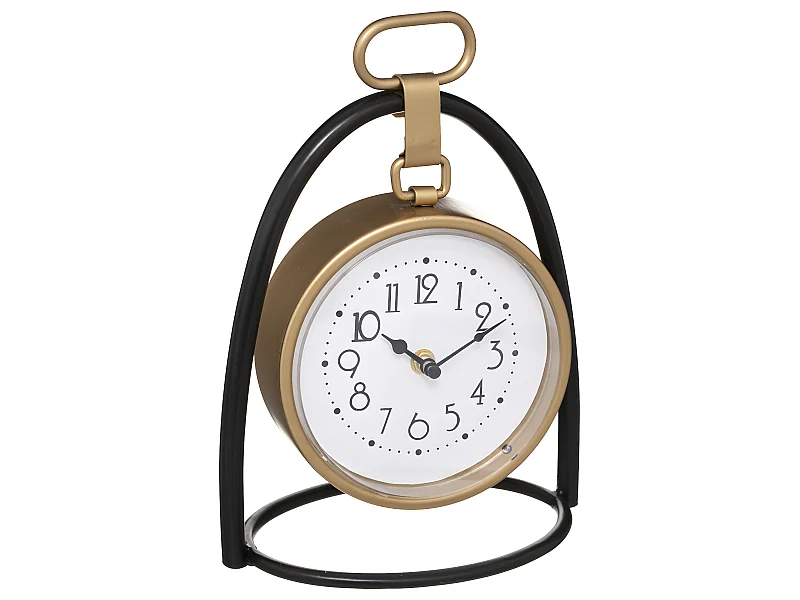 Horloge à poser en métal Noir et Doré 21 x 27 cm