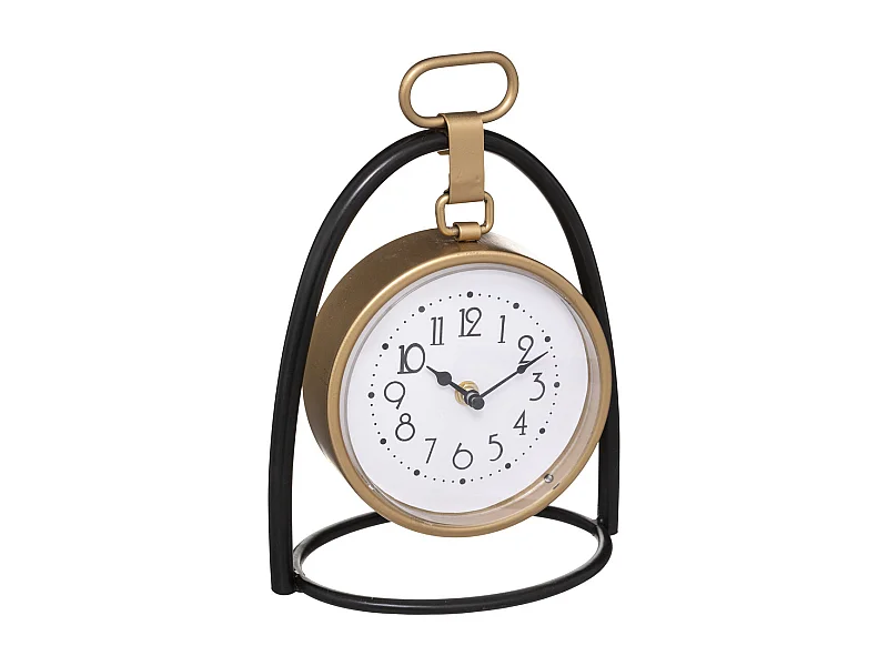 Horloge à poser en métal Noir et Doré 21 x 27 cm