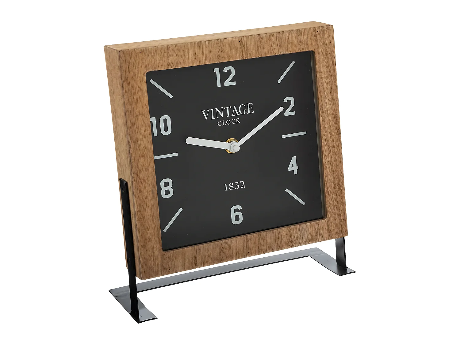 Horloge à poser en bois et support en métal Noir H 23 cm