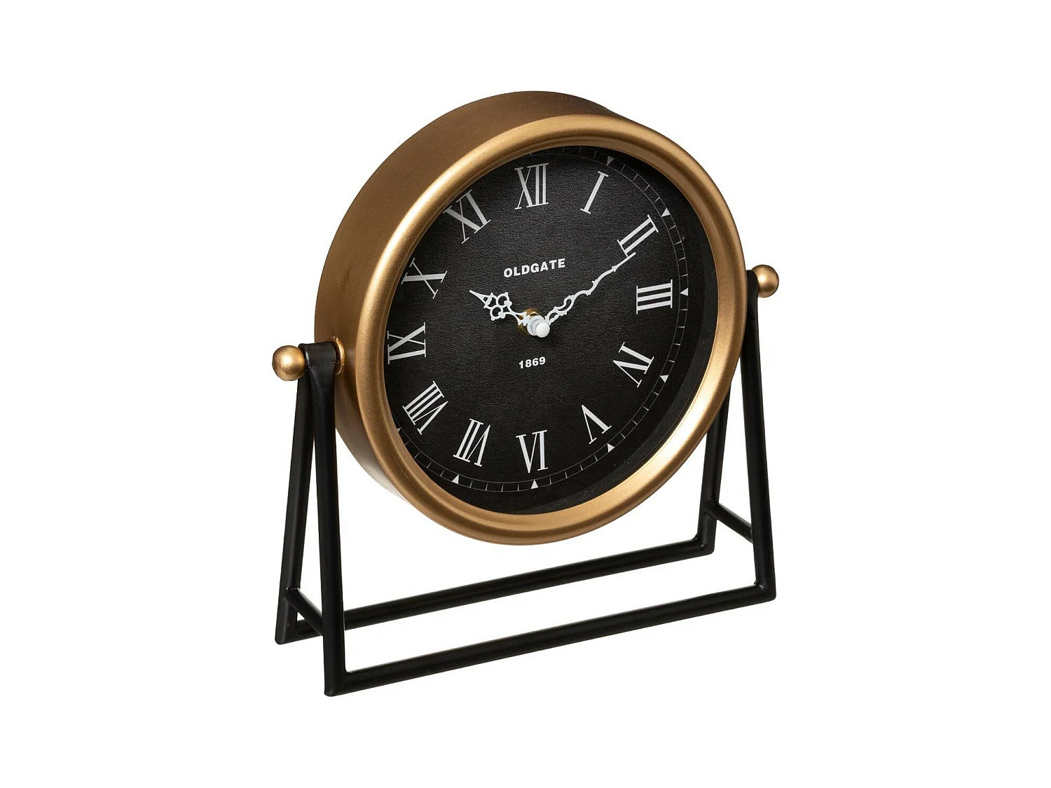 Horloge à poser en métal Noir et Doré 27 x 26 cm