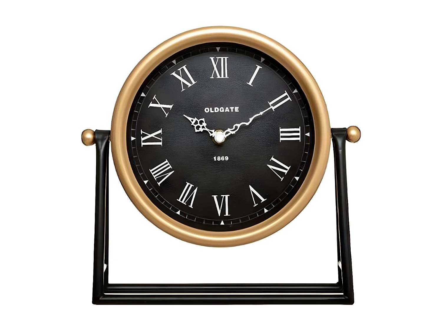 Horloge à poser en métal Noir et Doré 27 x 26 cm