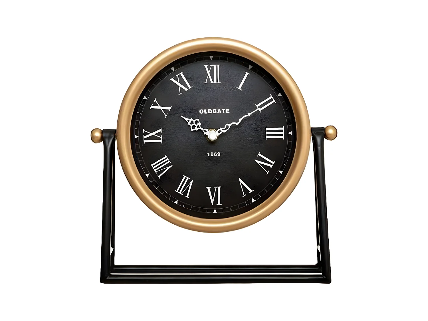 Horloge à poser en métal Noir et Doré 27 x 26 cm