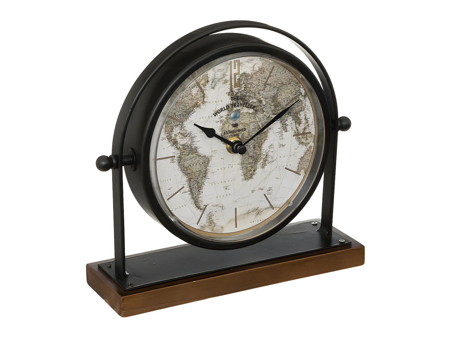 Horloge à poser Globe en métal Noir déco rétro H 20 cm