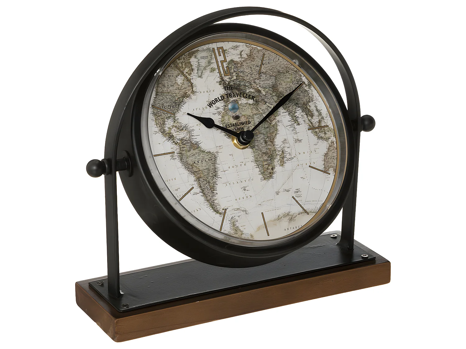 Horloge à poser Globe en métal Noir déco rétro H 20 cm