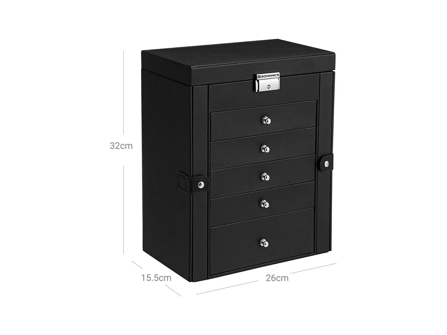 Boîte à bijoux coffre noire 26 x 15.5 x 32 cm 12_0002126