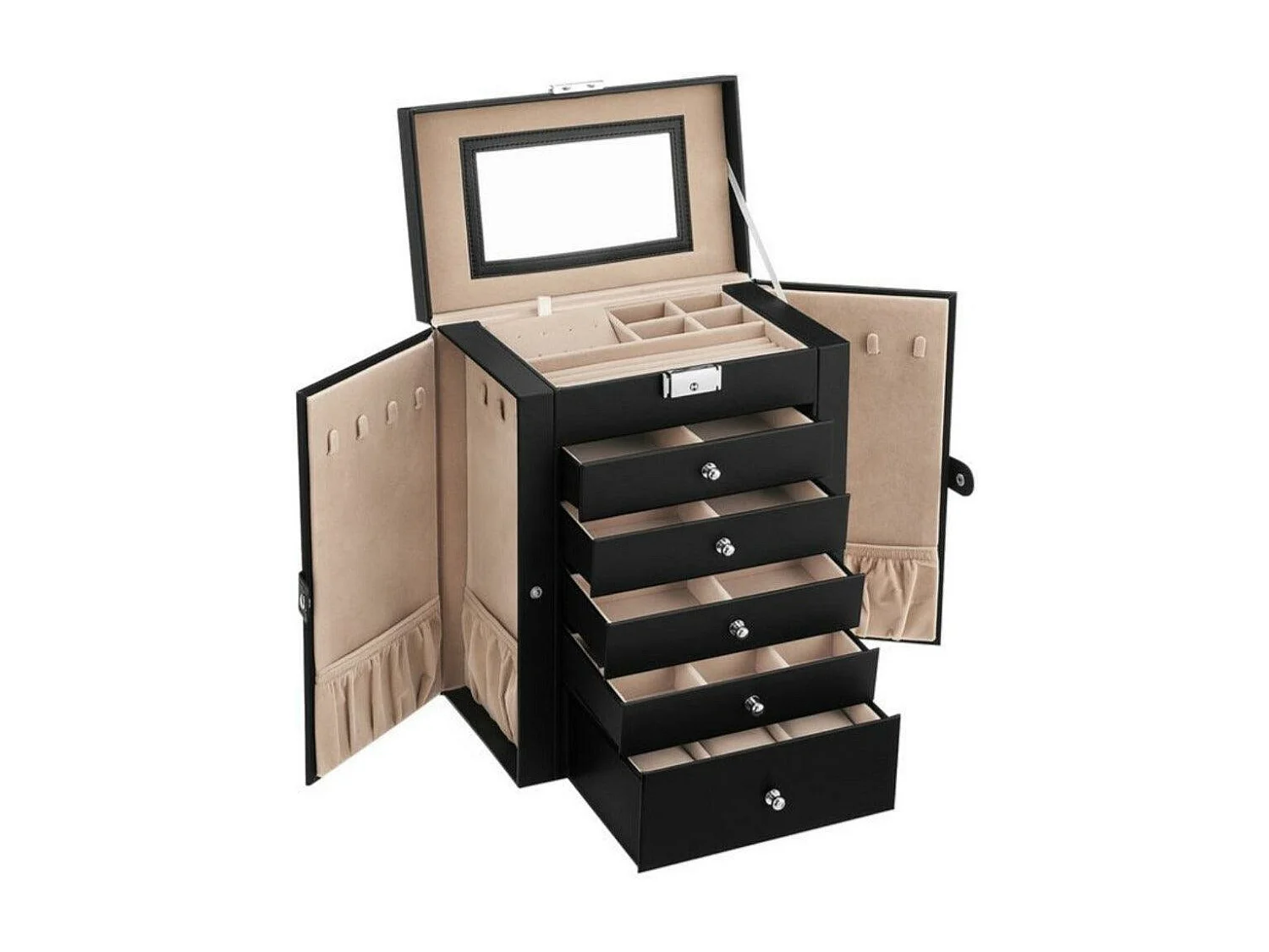 Boîte à bijoux coffre noire 26 x 15.5 x 32 cm 12_0002126