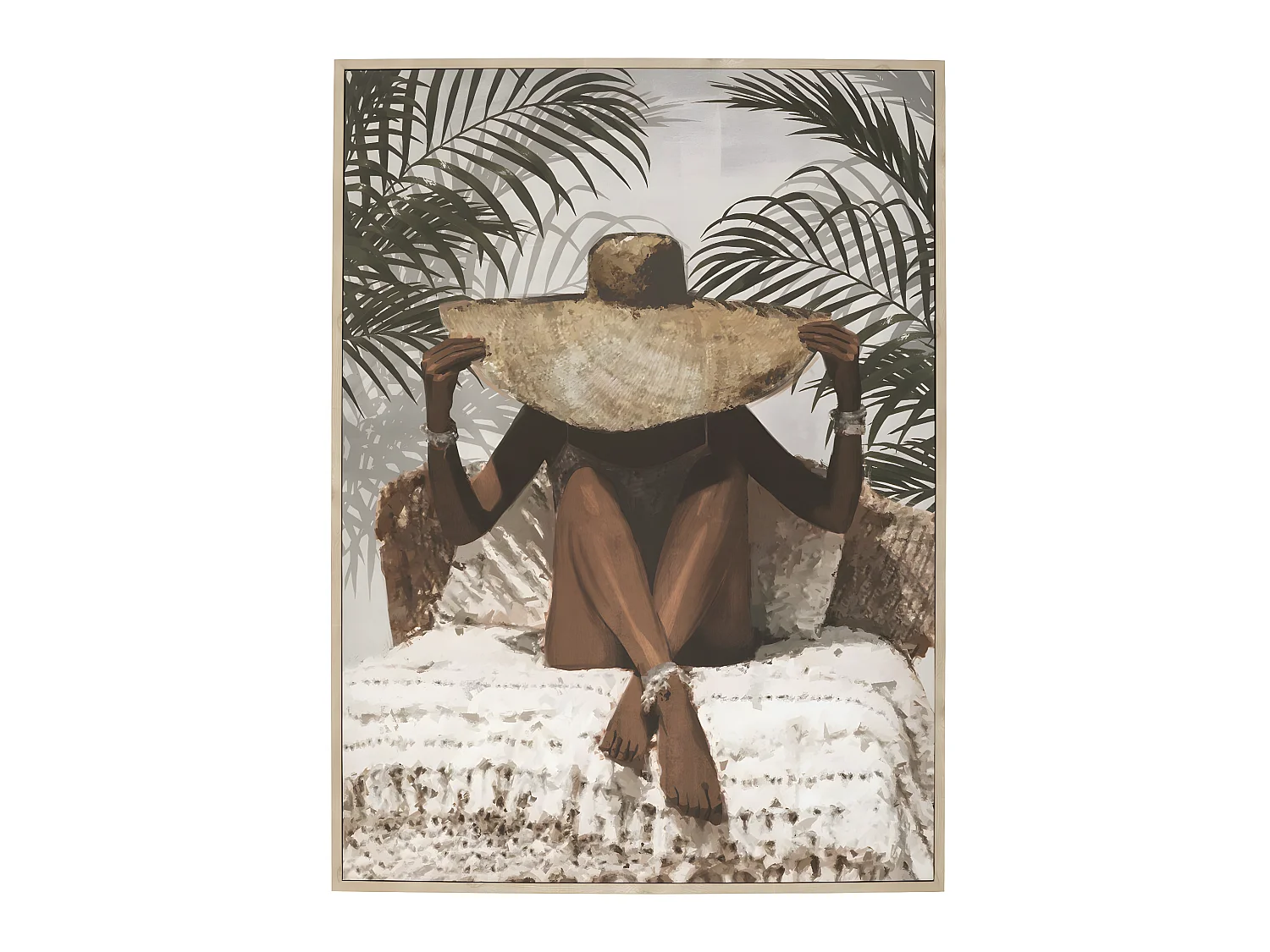 Tableau Toile murale imprimée et encadrée Femme à chapeau de paille 58 x 78 cm