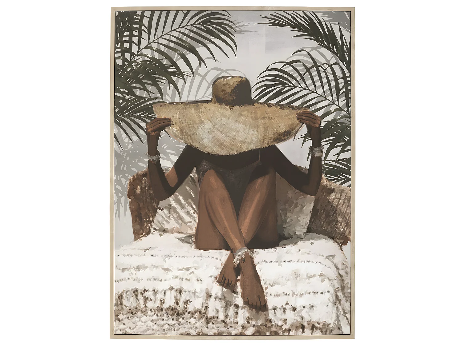 Tableau Toile murale imprimée et encadrée Femme à chapeau de paille 58 x 78 cm