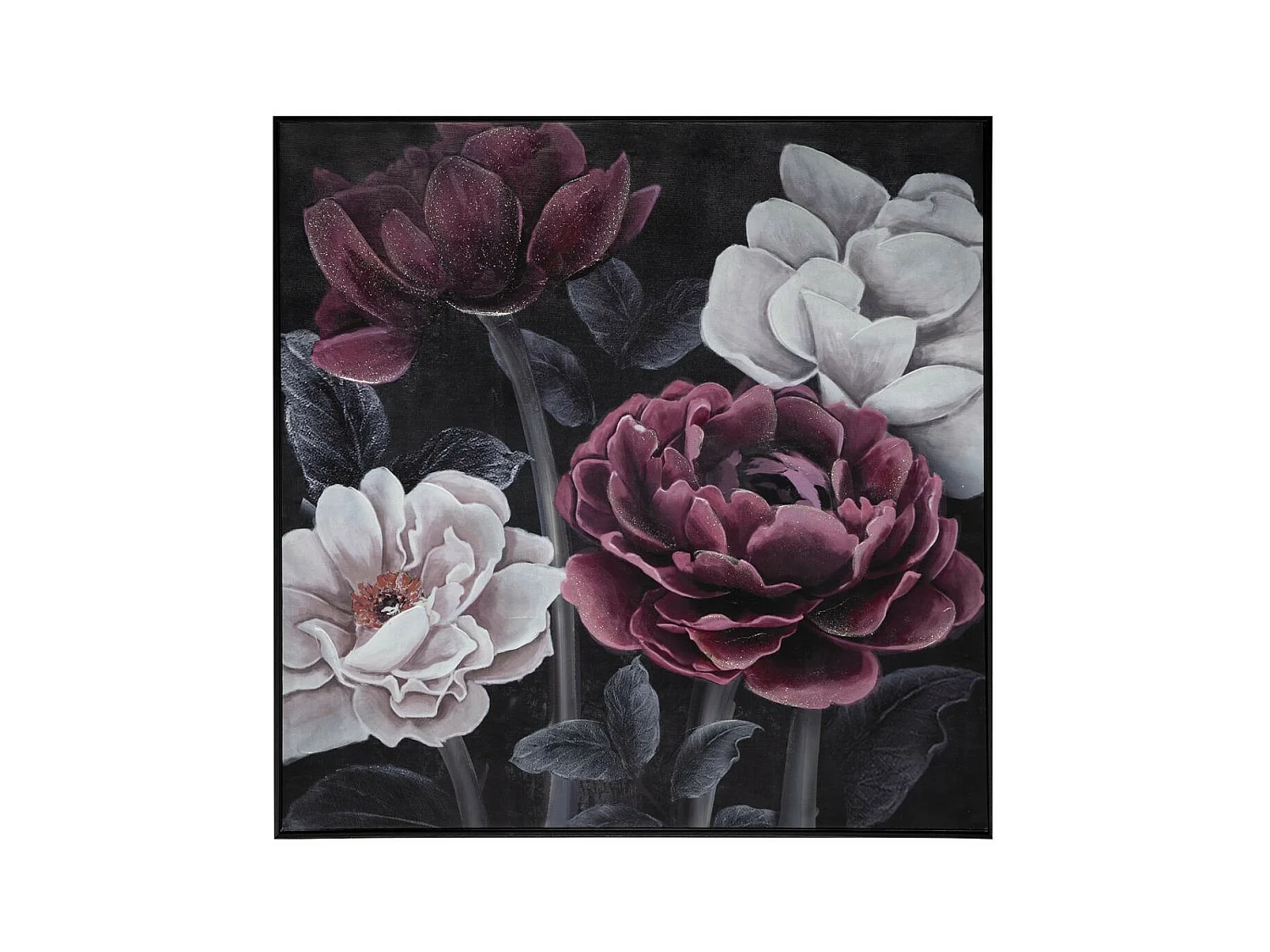 Tableau Toile murale encadrée peinte Fleurs 57 x 57 cm