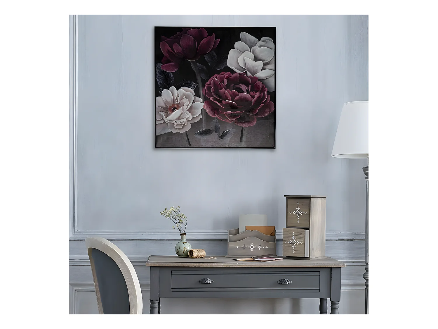 Tableau Toile murale encadrée peinte Fleurs 57 x 57 cm