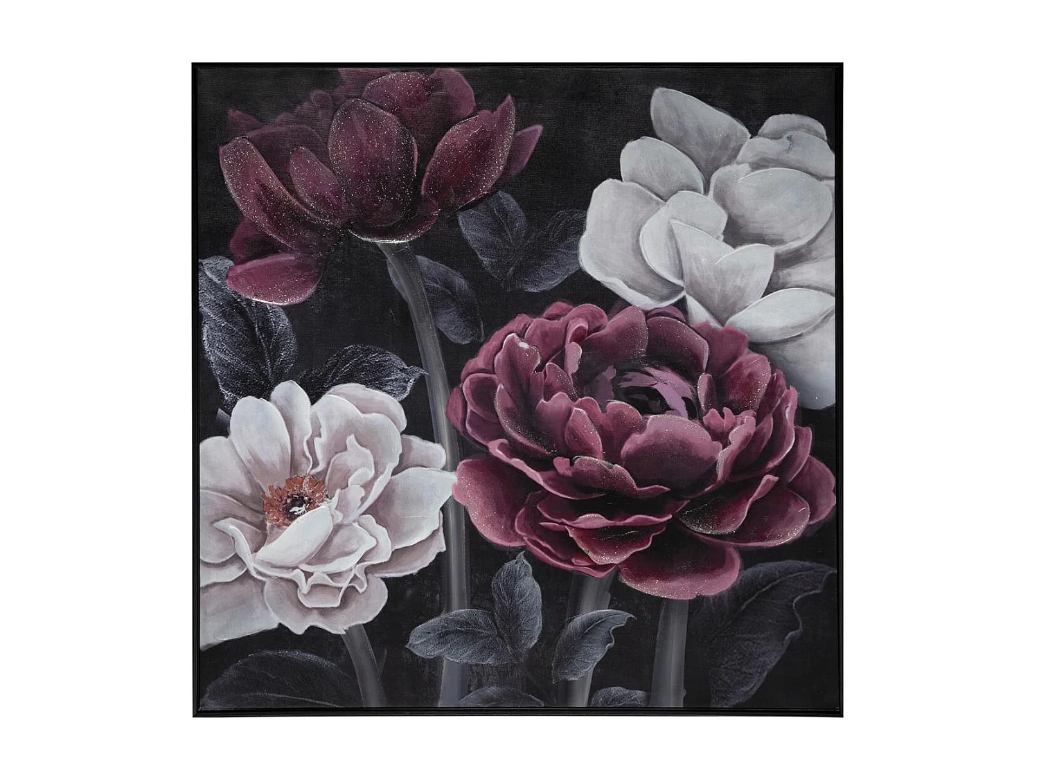 Tableau Toile murale encadrée peinte Fleurs 57 x 57 cm